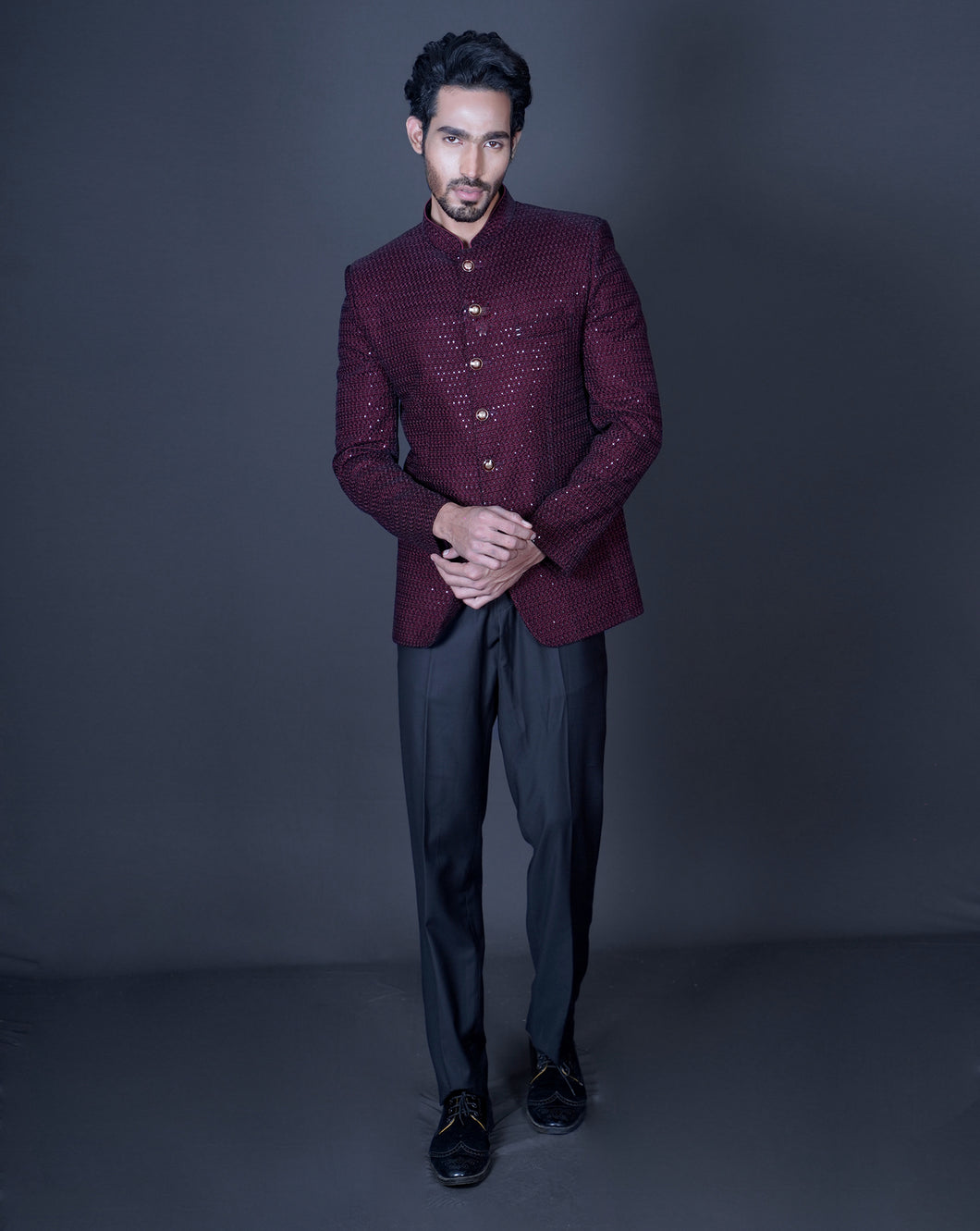 Maroon embroidered bandhgala