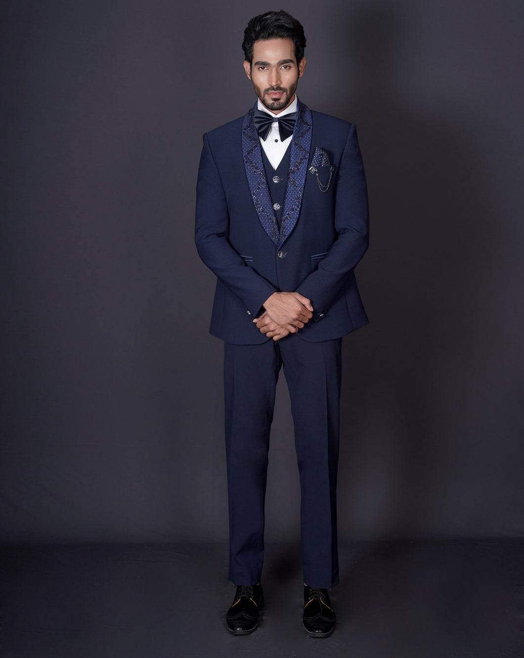 Navy Embroidered Tuxedo Set