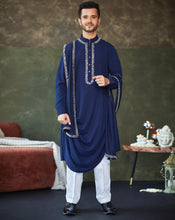 Load image into Gallery viewer, Navy Blue  mirror cowl kurta
