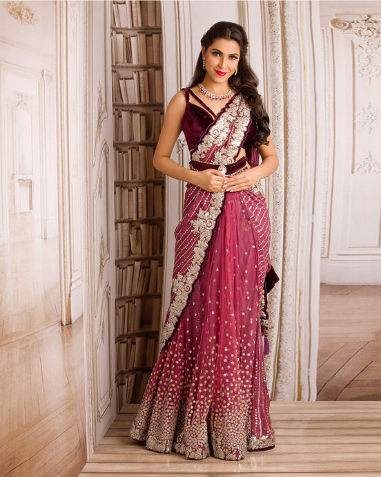 The Glimmering Magenta Sari - Archana Kochhar India