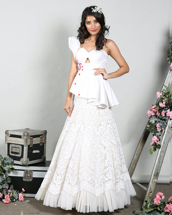 The White Peplum Lucknowi Lehenga - Archana Kochhar India